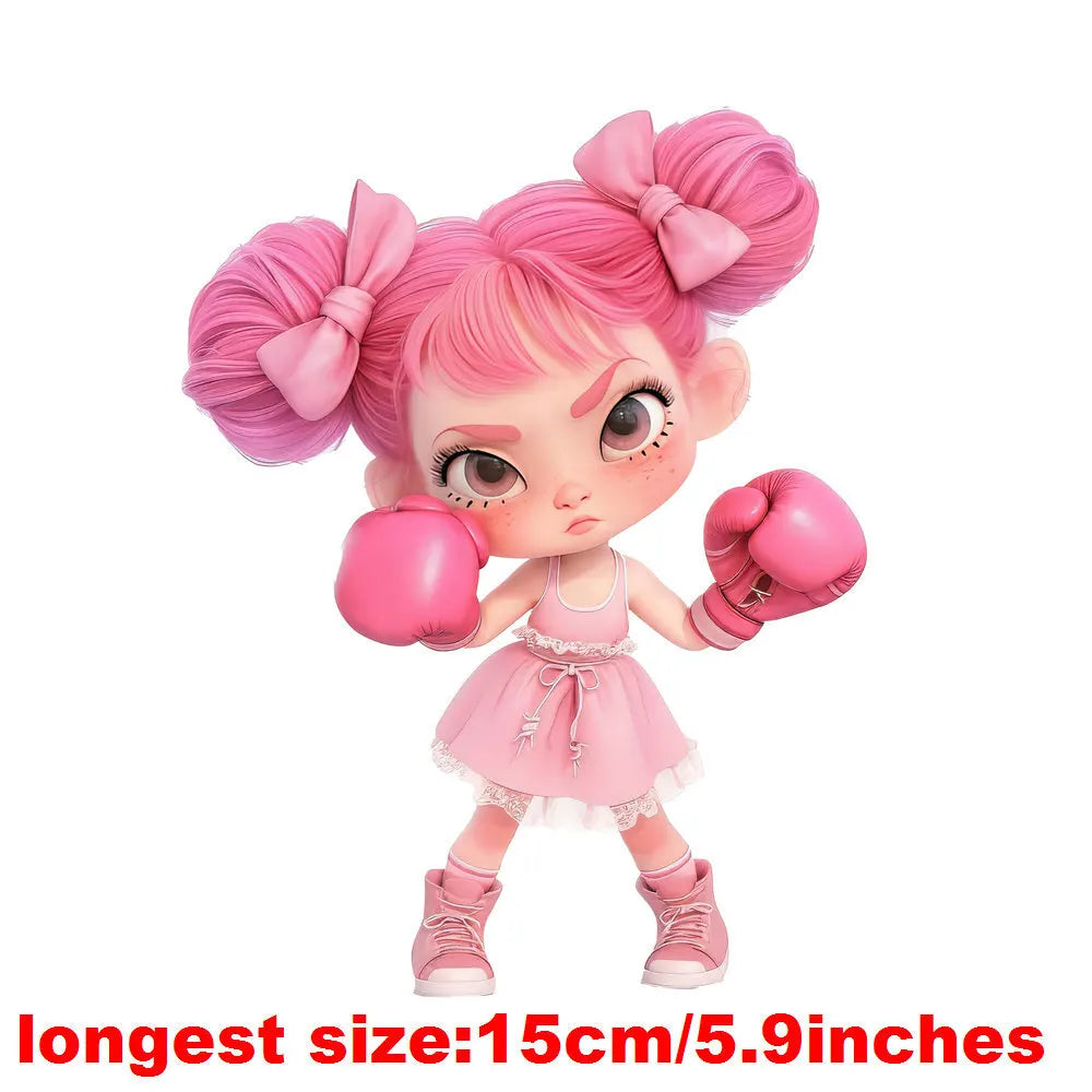 Bügelaufkleber - 15cm Boxendes Mädchen