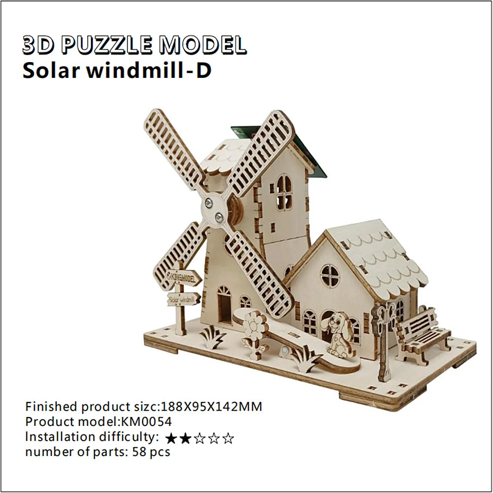 3D Holz-Puzzle - Solar-Windmühle