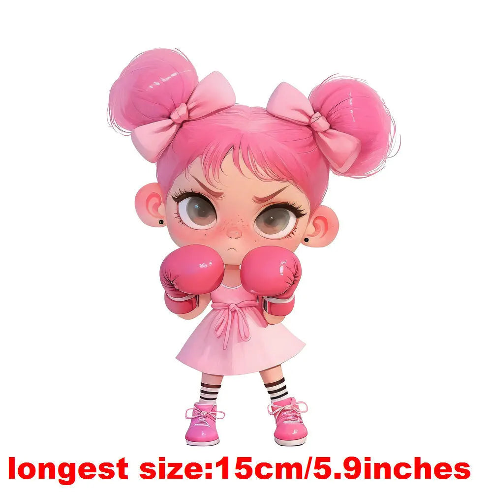 Bügelaufkleber - 15cm Boxendes Mädchen