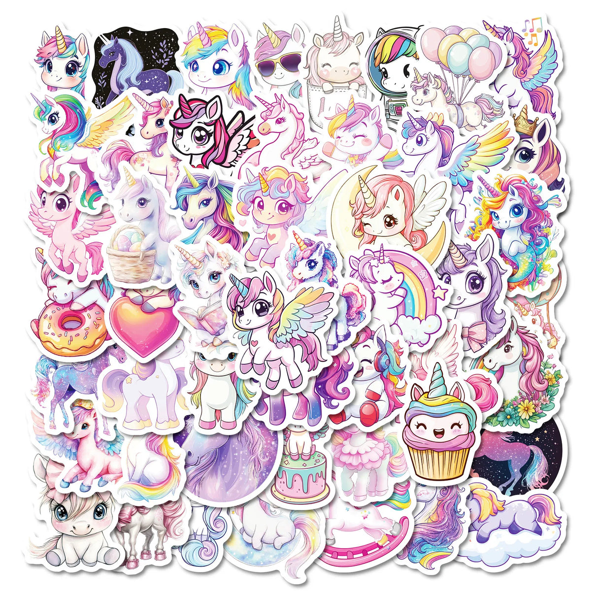 Sticker-Set - Bunte Einhörner (10/30/50 Stück)