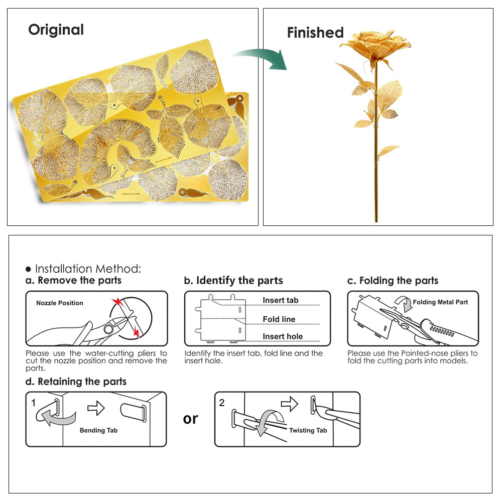 3D Metall-Puzzle - Goldene Rose