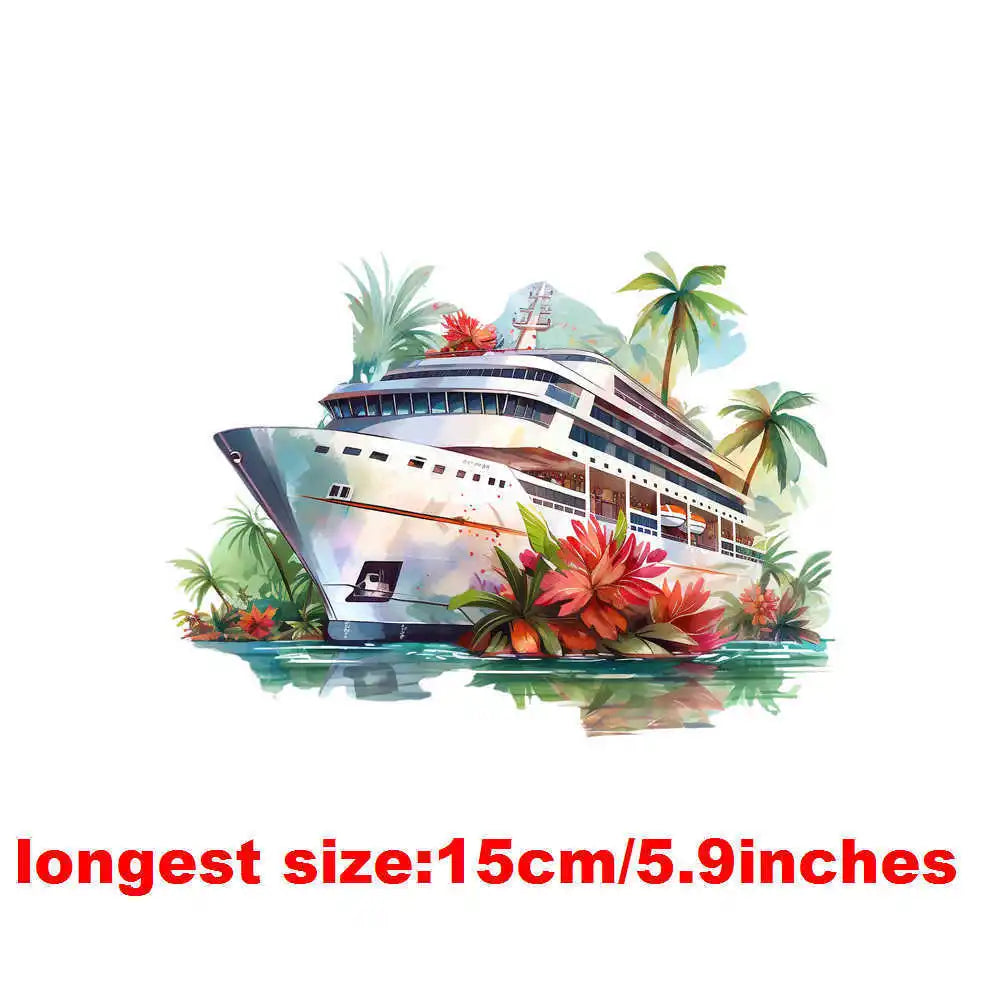 Bügelaufkleber - 15cm Blumendampfschiff