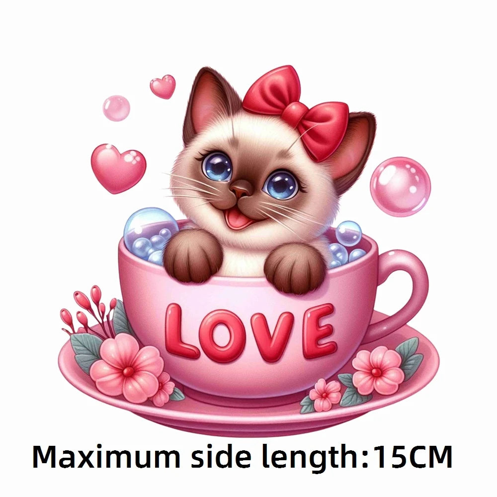 Bügelaufkleber - 15cm Katze in Tasse